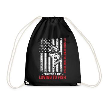 Grandfather Dad Fishing Amateur Humor Old Grandpa - Drawstring Bag - black - Front