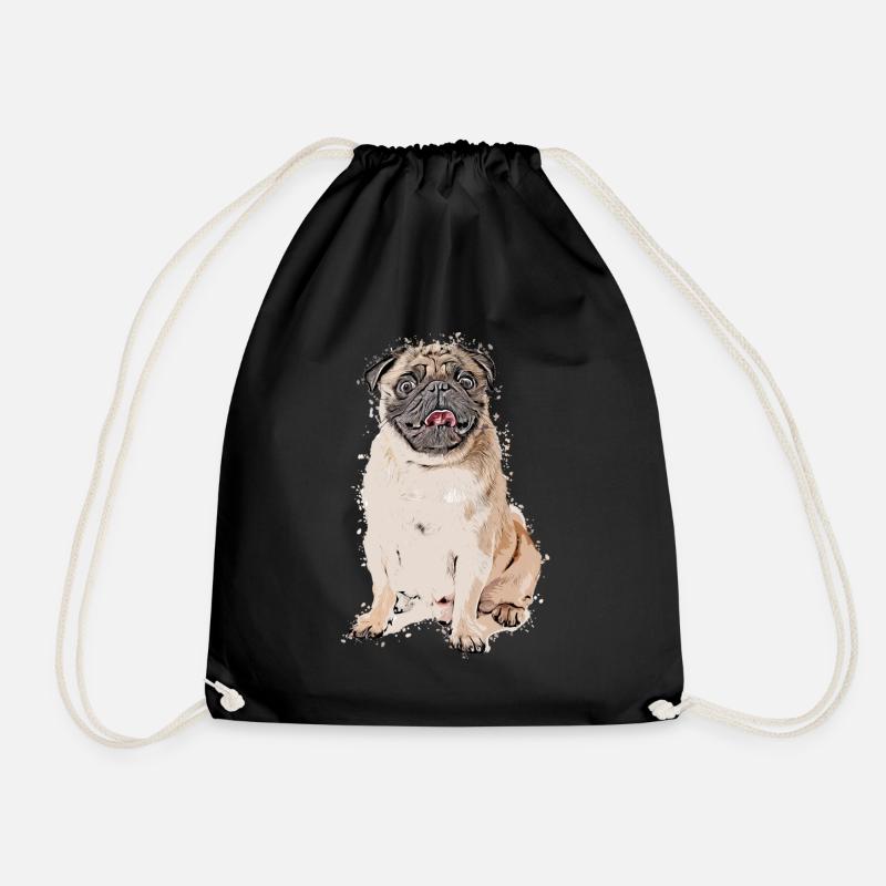 Mops Hund Haustier Tier Cartoon Comic Style - Turnbeutel - Schwarz
