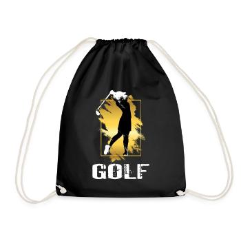 Golf Golfen Golferin Spielerin Sport Hobby Gold - Turnbeutel - Schwarz - Vorne
