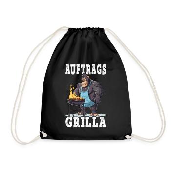 Grillen Grilla Griller Gorilla BBQ Spruch Lustig - Turnbeutel - Schwarz - Vorne