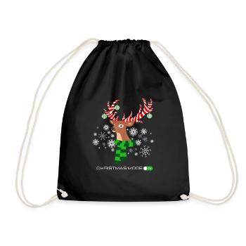 CHRISTMAS MODE ON Reindeer with candy cane antlers - Drawstring Bag - black - Front