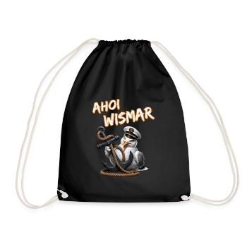 Ahoy Wismar with funny seagull and anchor - Drawstring Bag - black - Front