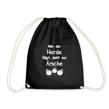 Funny Spruch Wer der Herde folgt, sieht nur Ärsche - Turnbeutel - Schwarz - Vorne