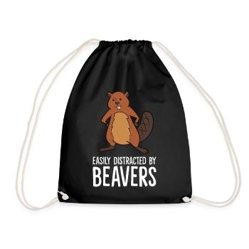 Beaver - Easily distracted by beavers - Drawstring Bag - black - Front