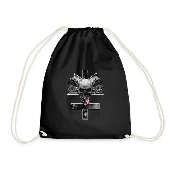 Inverted cross with pentagram and skull - Drawstring Bag - black - Front