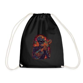 Day of the Dead Skeleton with Guitar Sugar Skull - Drawstring Bag - black - Front