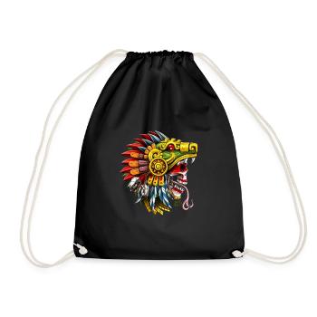 Aztec Serpent Skull Warrior - Drawstring Bag - black - Front