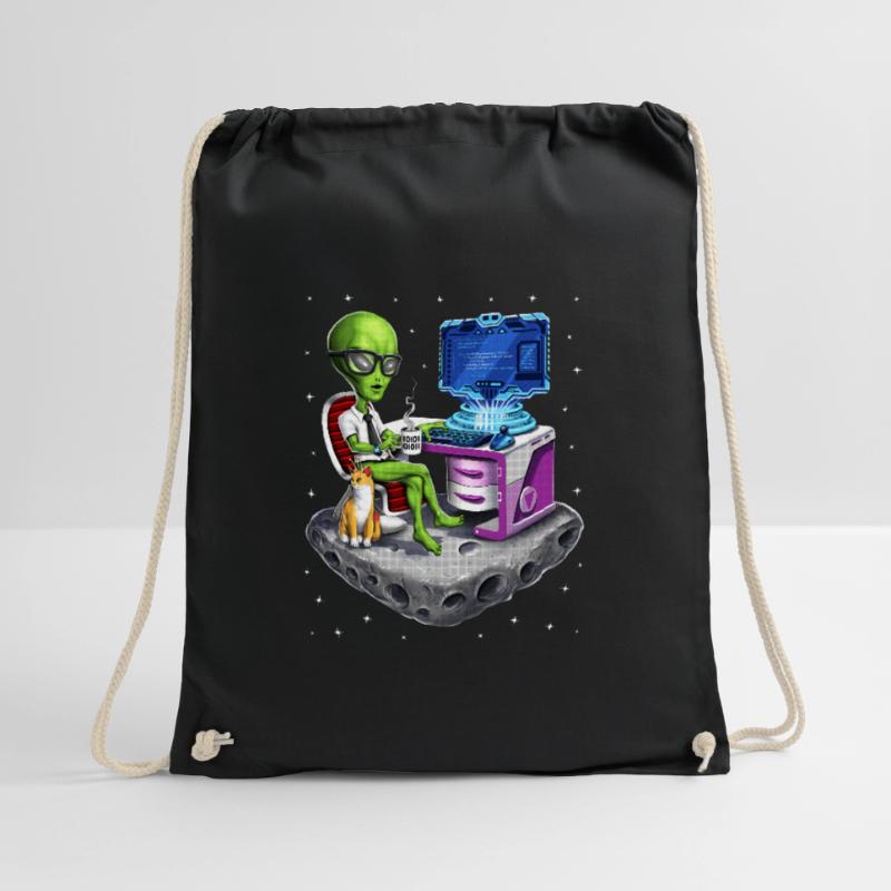 Space Alien Programmer Drawstring Bag
