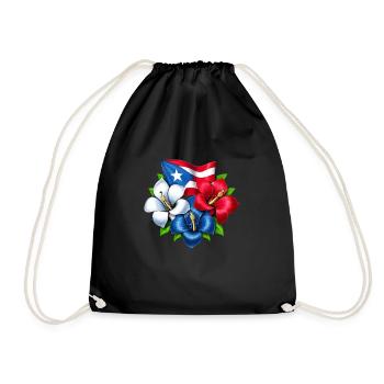 Puerto Rico Flowers Flag - Drawstring Bag - black - Front