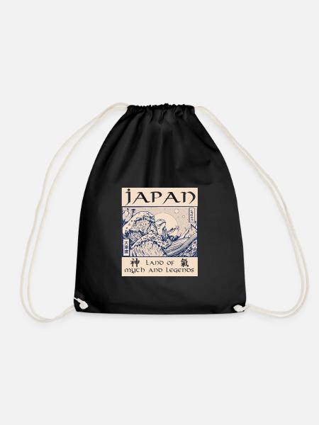 Japan History Demon Tsunami - Drawstring Bag - black