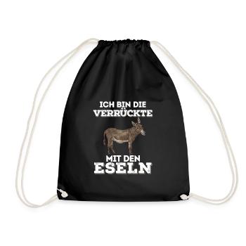 Esel Verrückte Bauernhof lustig Geschenk humor - Turnbeutel - Schwarz - Vorne