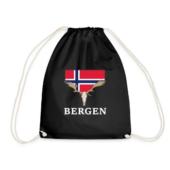norway elk flag expedition mountains vacation - Drawstring Bag - black - Front