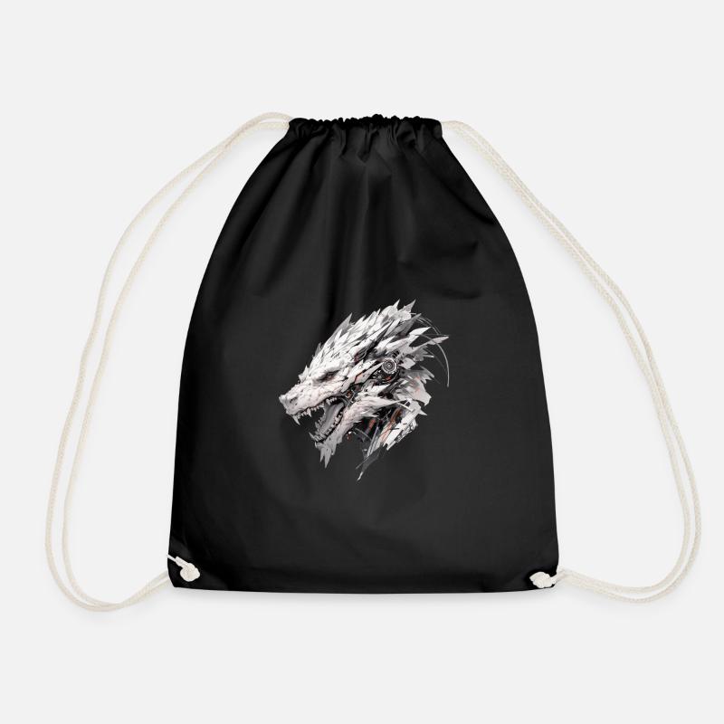 Mecha Animal Tiger Wolf Fox Dino Bear Cyborg - Drawstring Bag - black