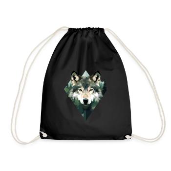 Wolf Forest Mountains Wolves Nature Animals - Drawstring Bag - black - Front