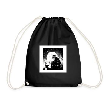 B&W Weihnachtsmann Rentier Design - Turnbeutel - Schwarz - Vorne