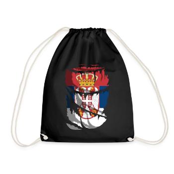 Flag of Serbia, broken or torn cloth effect - Drawstring Bag - black - Front