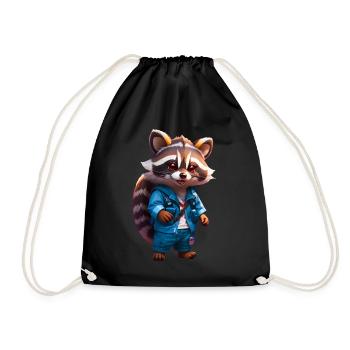 Happy Chibi raccoon racoon in jeans - Drawstring Bag - black - Front