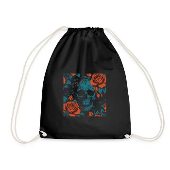 Conception de crâne et de roses - Sac de sport léger - noir - Devant