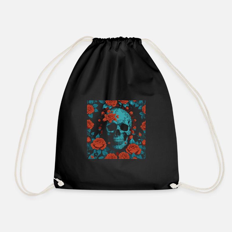 Skull and roses - Drawstring Bag - black