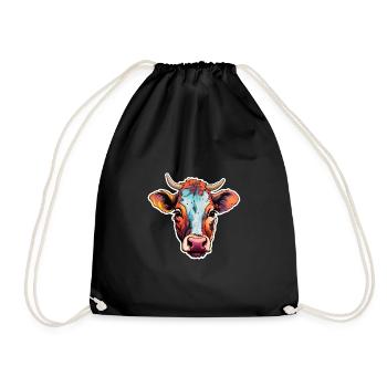 Cow's head colorful - Drawstring Bag - black - Front