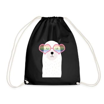 Lama, arc en ciel, lunettes de soleil, fierté, amour, coeur - Sac de sport léger - noir - Devant