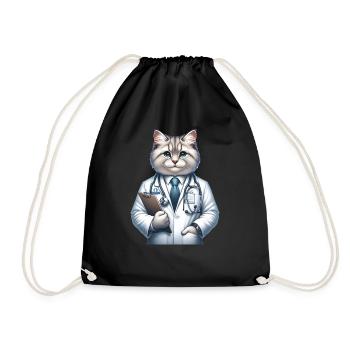 Cute Cat Doctor - Drawstring Bag - black - Front