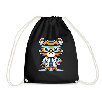 Cute Tiger Scientist - Drawstring Bag - black - Front