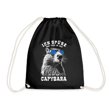 Ich spüre das Tier in mir, es ist ein Capybara - Turnbeutel - Schwarz - Vorne