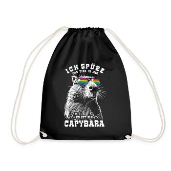 Ich spüre das Tier in mir, es ist ein Capybara - Turnbeutel - Schwarz - Vorne
