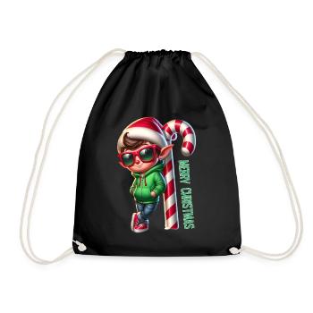 Fröhliche Weihnachten Cooles Elf Design Candy Cane - Turnbeutel - Schwarz - Vorne