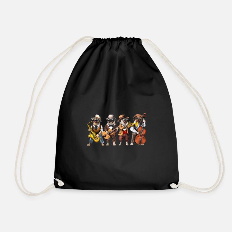 Pug Dog Jazz Musicians - Drawstring Bag - black