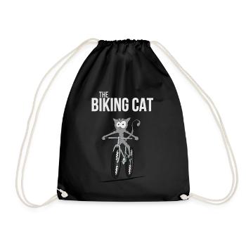 the biking cat Fahrrad Katze Kätzchen Geschenk - Turnbeutel - Schwarz - Vorne