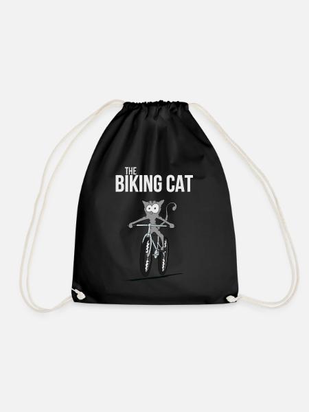 the biking cat Fahrrad Katze Kätzchen Geschenk - Turnbeutel - Schwarz