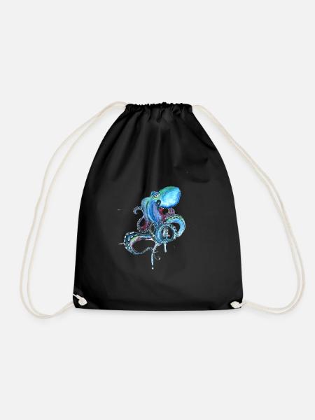 kraake octopus tentacal illu fish octopus ora - Drawstring Bag - black