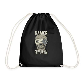 Gamer altern nicht sie leveln distressed und retro - Turnbeutel - Schwarz - Vorne