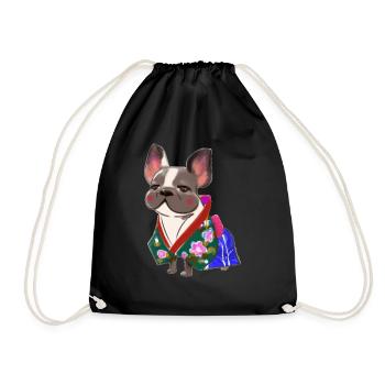 Bouledogue Français de style japonais en kimono - Sac de sport léger - noir - Devant