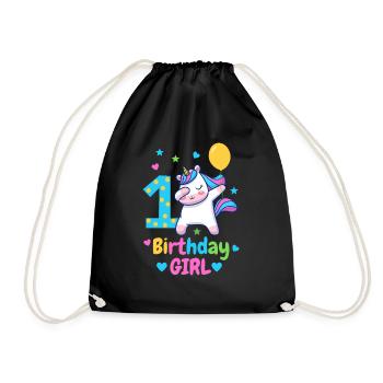 1st birthday unicorn - Drawstring Bag - black - Front