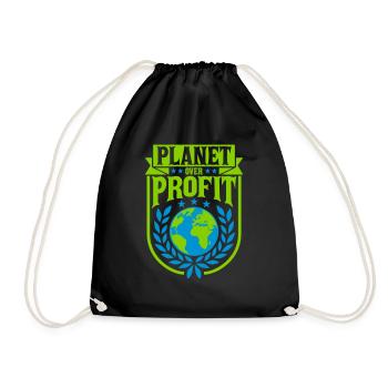 planet over profit quote - Drawstring Bag - black - Front