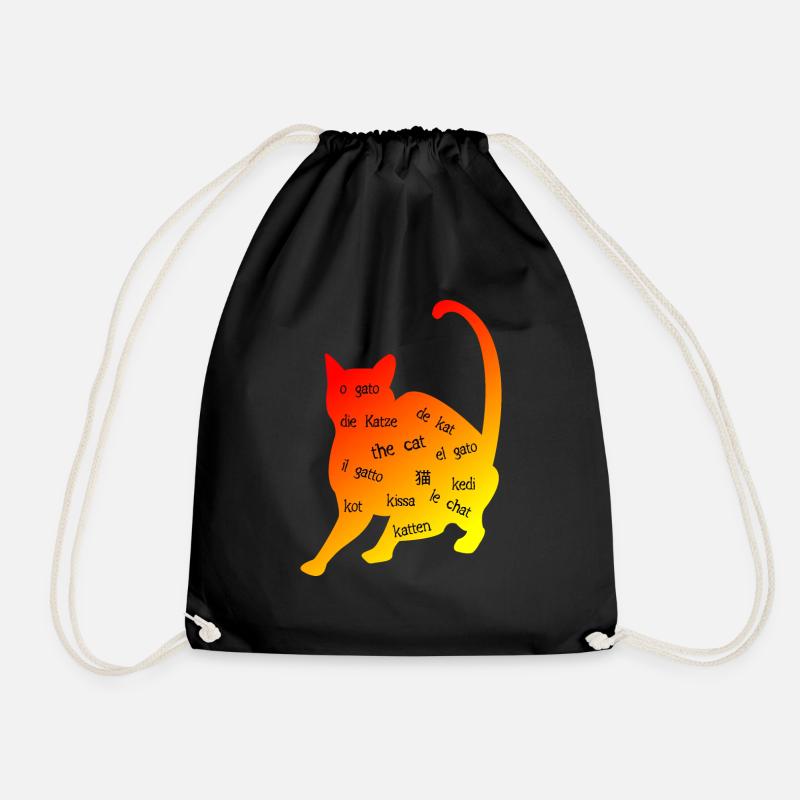Multilingual 'Cat' - Creative Design - Drawstring Bag - black