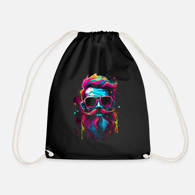 Skull in rockability style in neon colors - Drawstring Bag - black