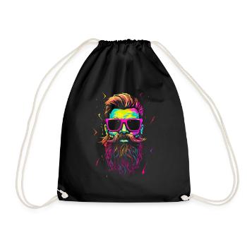 Crâne de hipster avec barbe et lunettes aux couleurs fluo - Sac de sport léger - noir - Devant