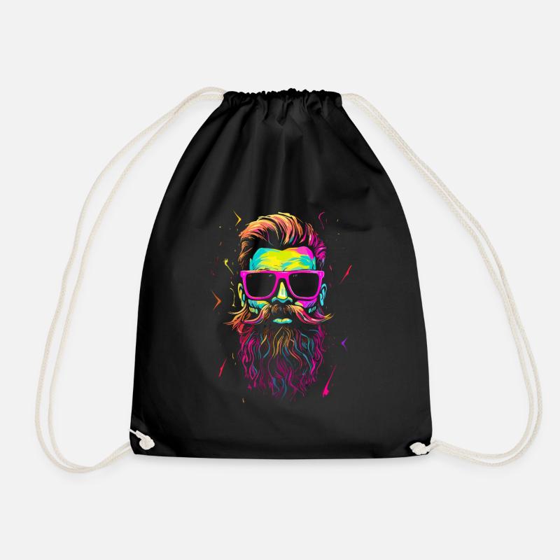 Hipster Schädel mit Bart und Brille in Neonfarben - Turnbeutel - Schwarz