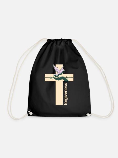 Forgiveness Kreuzmotiv Unisex Shirt - Turnbeutel - Schwarz