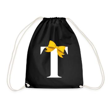 Letter t yellow bow - Drawstring Bag - black - Front