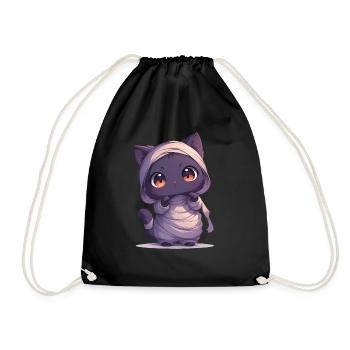 Cute Halloween cat dressed as a mummy - Drawstring Bag - black - Front