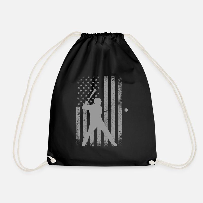 Baseball player american flag - Drawstring Bag - black