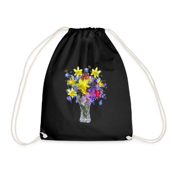 flowers lilies tulips orchids sunflower dahlia ger - Drawstring Bag - black - Front