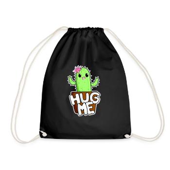 Kawaii Kaktus Hug Me lustige Manga Geschenkidee - Turnbeutel - Schwarz - Vorne