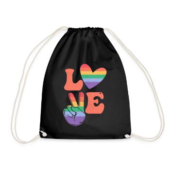 Gay Lesbian Rainbow T-Shirt Gift Idea - Drawstring Bag - black - Front
