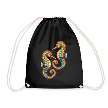 Two pretty decorative seahorses - Drawstring Bag - black - Front